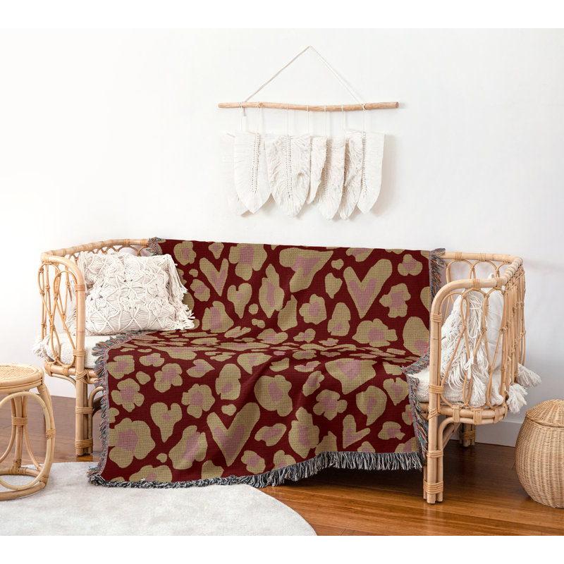 Jeté en coton à imprimé animal, 60 po x 80 po, Rouge Beige Rose