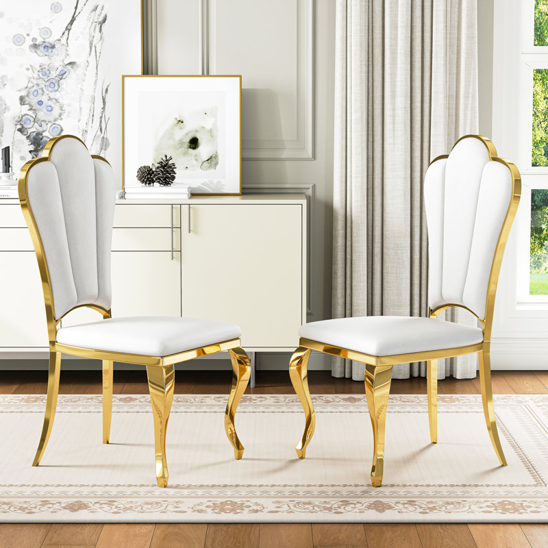Mery 19'' H Faux Leather Upholstered Side Chair, Gold, White