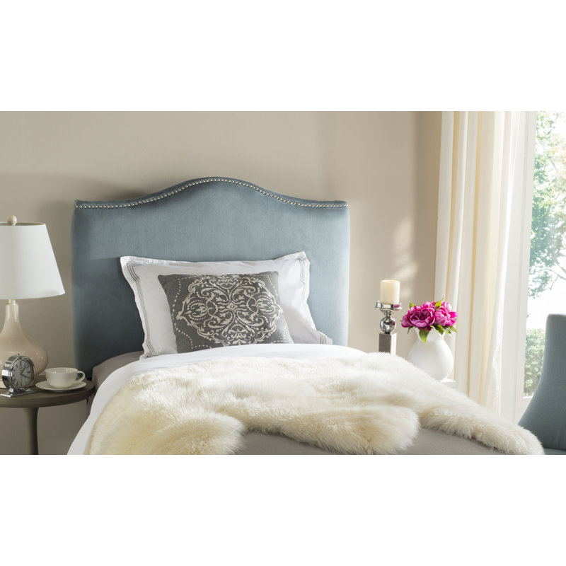 Laken Upholstered Headboard, Twin, Silver, Wedgewood Blue Velvet
