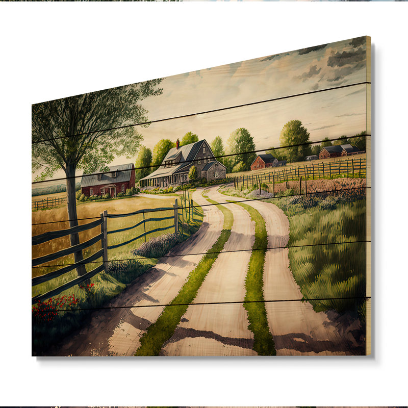 View Of The Pasture I - Farmhouse Country Wood Wall Art Print, 12" H x 20" W x 1" D