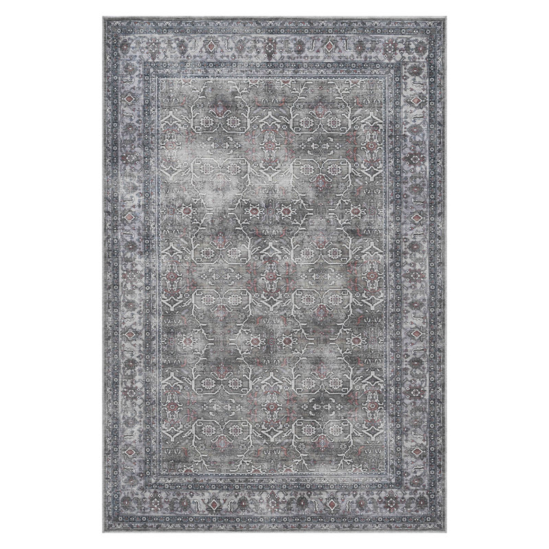 Tapis botanique rétro en fer Glenmoor lavable à la machine , Rectangle 9 pi 2 po x 11 pi 9 po