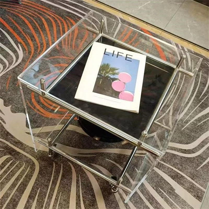 Stainless Steel Frame, Movable, Clear Acrylic Cart, Coffee Table, And Storage Rack