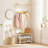 This Metal And Solid Wood Combination Coat Rack Features A Built-In Shoe Bench And Cabinet, Three Storage Shelves, Five Removable Hooks, And A Simple, Pure White Design.