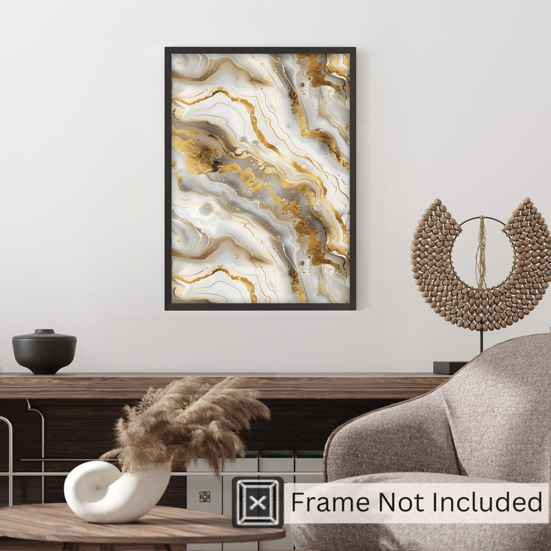 «Abstract Golden Geode III», reproduction d'art moderne sans cadre, H 36 po x l 24 po