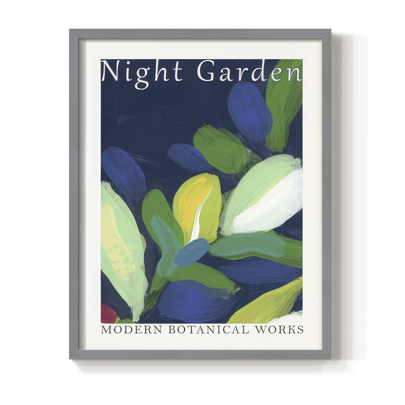 «Night Garden Exposition Posters II», reproduction encadrée - bois massif, H 21 po x l 17 po, Gris