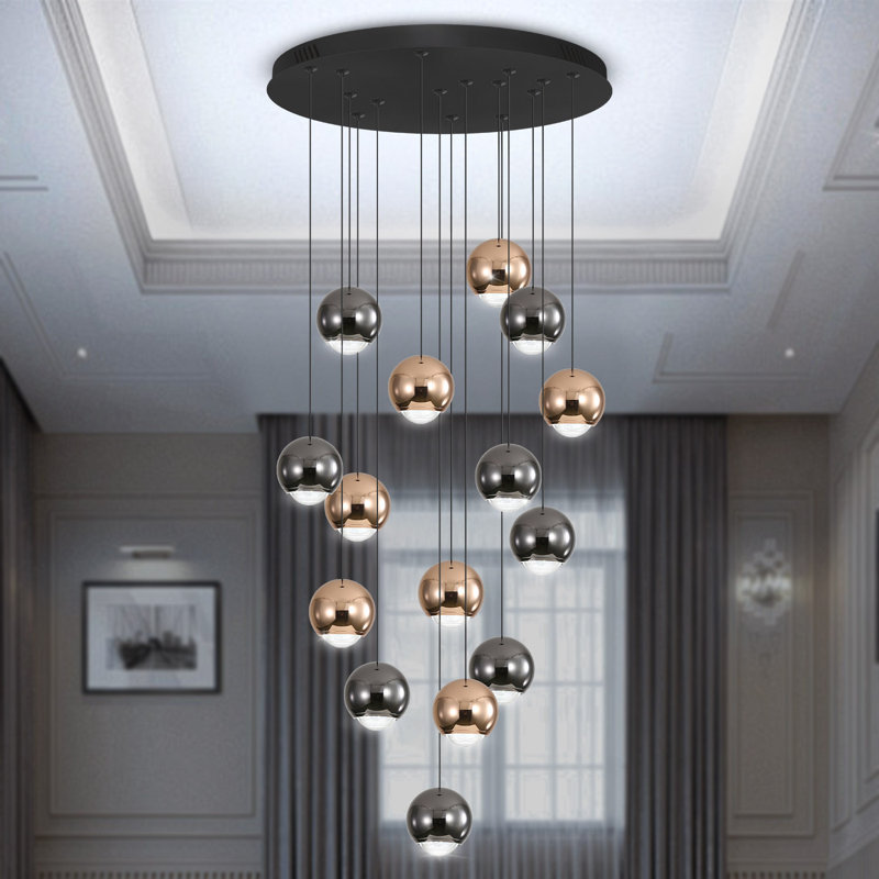 Lustre en forme de boule de cristal avec gouttes de pluie 15 lumières
