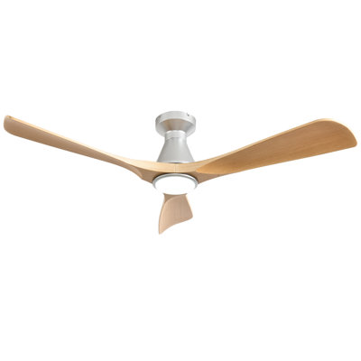 52 Inch White 3 Blade Flush Mount Low Profile Ceiling Fan with Lights and Remote, Dimmable Indoor Outdoor Fan with Remote APP Control Quiet DC Motor Timer