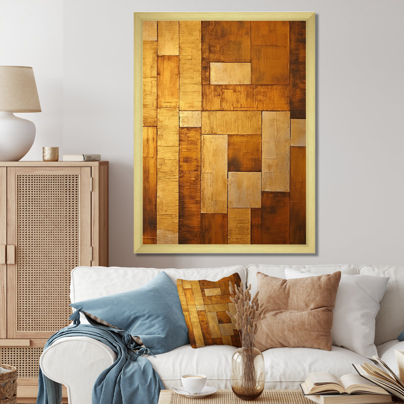 Bronze Brilliance Symetry V - Abstract Shapes, impression d'art mural, H 32 po x l 24 po x P 1 po, Cadre photo doré simple