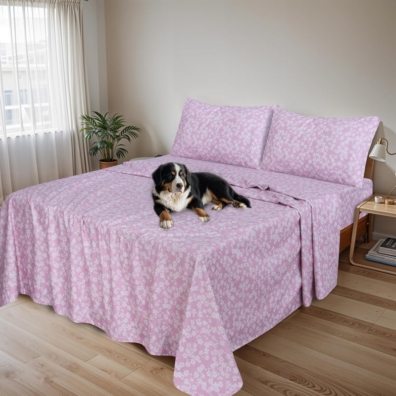 100% Cotton Flannel Sheet Set 4 Piece Warm Cozy Fall Sheets 16 inch Deep Pocket Bed Sheets, Pink Floral