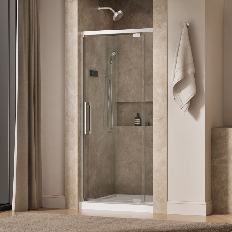 Statement76" H Pivot Shower Door With 5/16"-Thick Glass, Silver