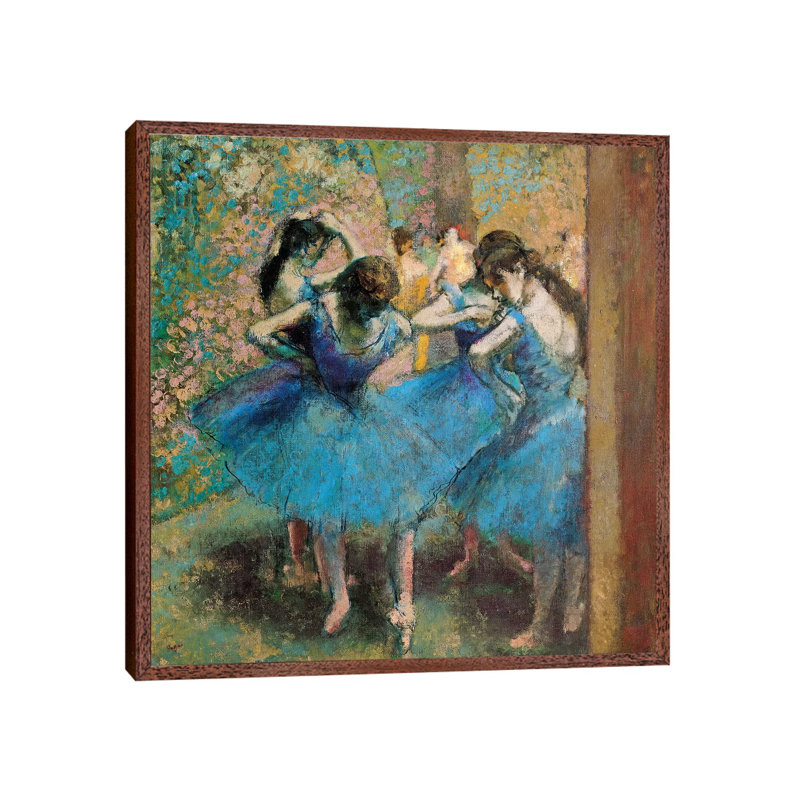 Dancers In Blue, 1890 by Edgar Degas - Floater Frame Painting on Canvas, 66.04 cm H x 66.04 cm W, Brown Framed