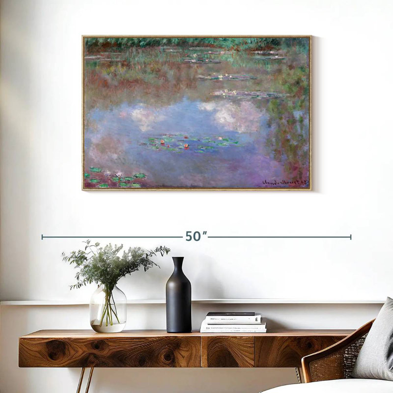 Nymphéas, nuages, 1903, 37 po x 25 po, Cadre flottant en bois naturel