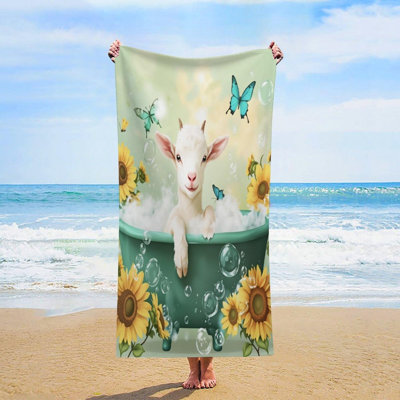 Serviette de plage surdimensionnée fantaisie à motif de chèvre blanche, séchage rapide, sans sable, légère en microfibre, idéale pour la piscine, le camping et les voyages, 81 x 160 cm.