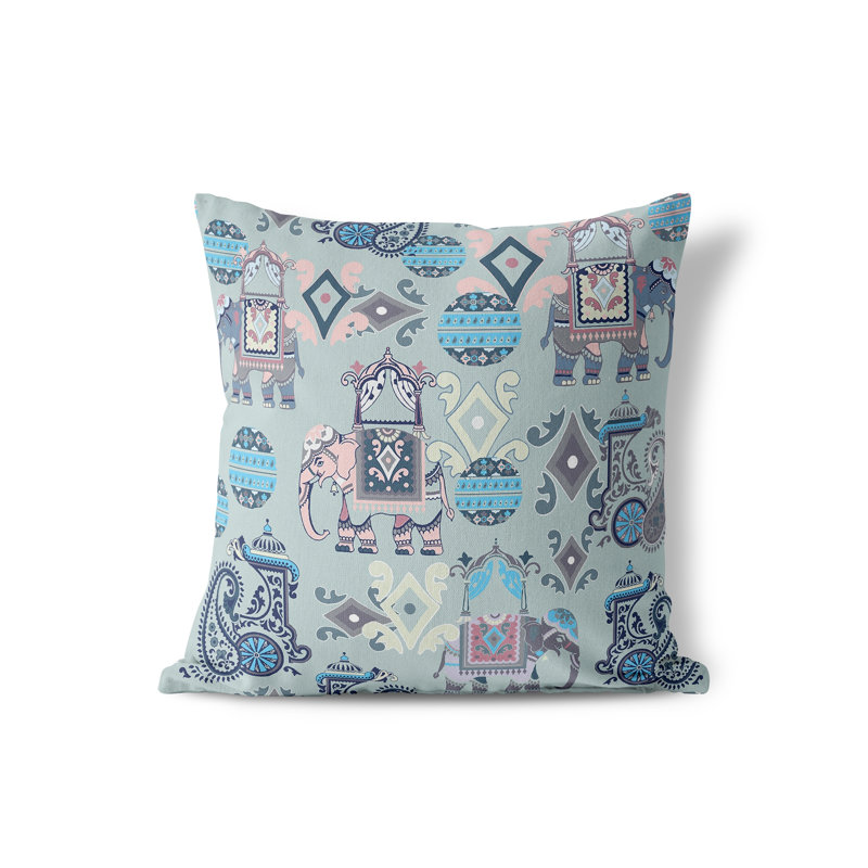 Elegant Elephant Paisley Throw Pillow Floral Reversible Throw Pillow, Grey, 16" x 16"