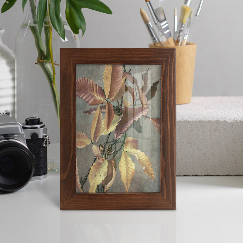 Ancien automne I encadré sur papier, L 6 po x H 8 po x P 1 po, Cadre châtaignier