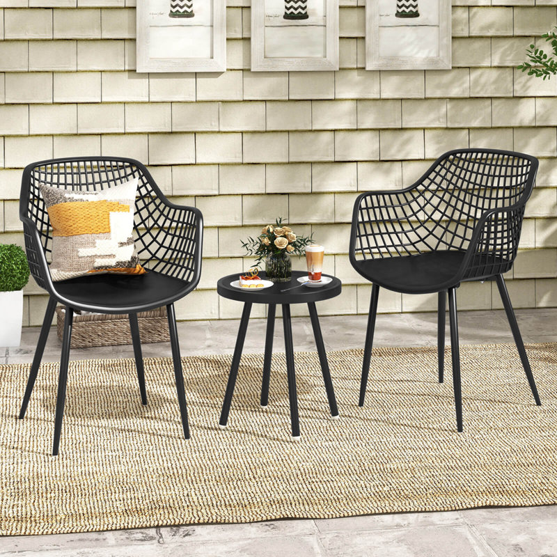 George Oliver 3 Piece Patio Bistro Set All Weather Heavy Duty Table And Chairs Set Of 2, Black