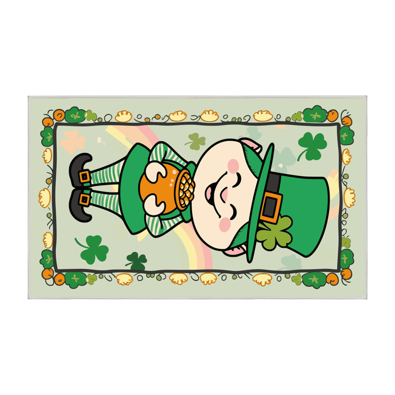 One Allium Way® Washable Saint Patrick's Day Clover Leprechaun Holiday Rug, Rectangle 7' x 9'