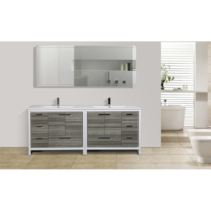 Bobijo 83.5'' Double Bathroom Vanity with Plastic Top, High Gloss Ash Gray