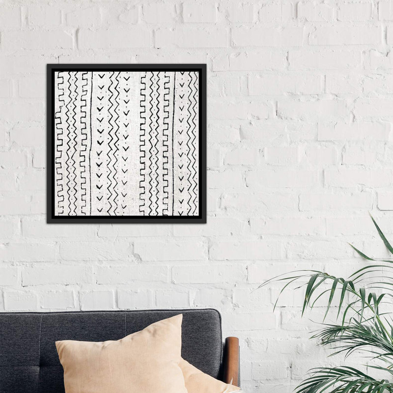 «Mudcloth White Geometric Design VI» par Ellie Roberts - impression d'art graphique, H 26 po x l 26 po x P 1,5 po