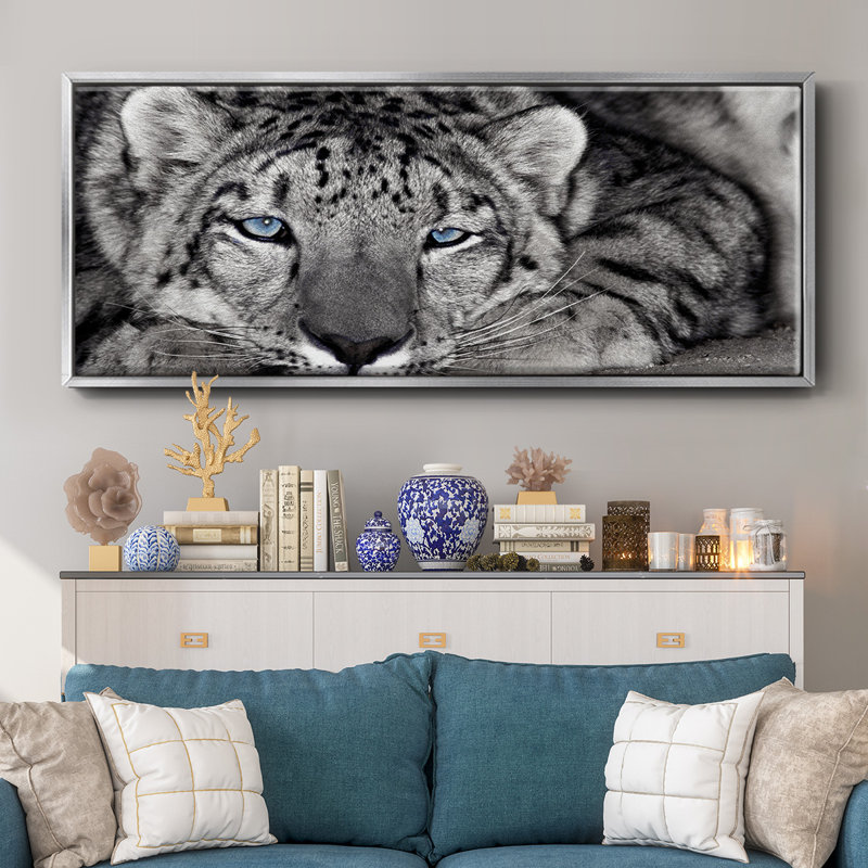Snow Leopard Sanctuary- Framed Canvas, 12" H x 30" W