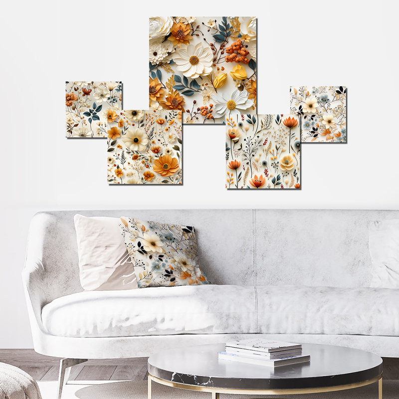 Ismay - Ensemble de 5 décorations murales florales
