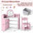 Corner Kids Vanity with Lights, 3 Storage Shelves, 5 Open Compartments, Accessories Pink + White-1070421096