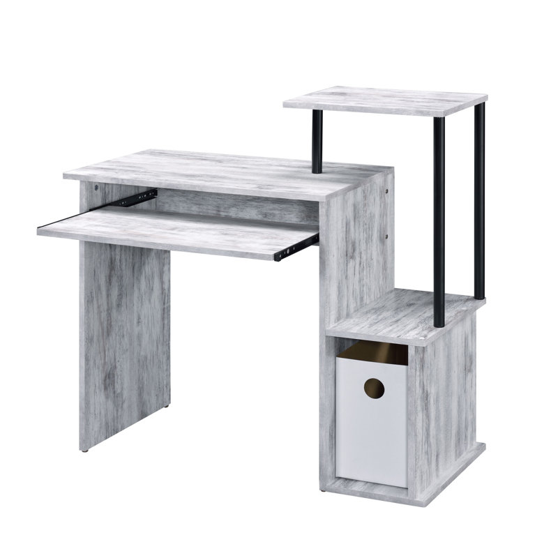 Bureau en métal et en placage de papier avec plateau à clavier blanc antique et noir