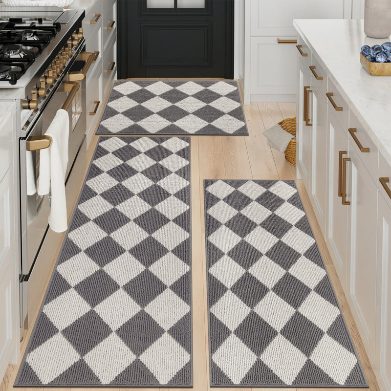 Machine Washable Non-Slip Kitchen Mat, White/Gray