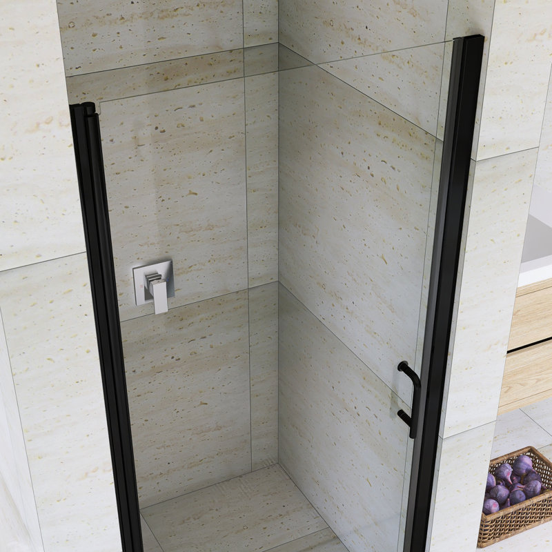 34"W X 72" H Pivot Semi-Frameless Shower Door in Matte Black Finish, Matte Black