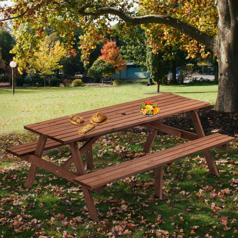 Solid Wood Picnic Table, Brown