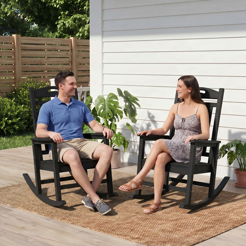 Outdoor Patio HDPE Rocking Adirondack Chair, Black