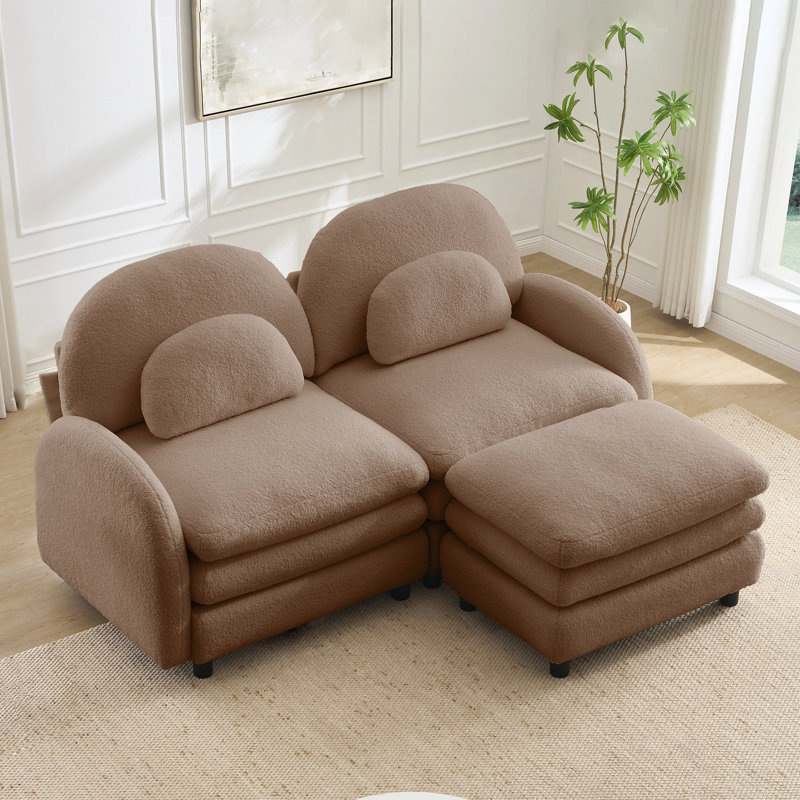 Canapé-lit en tissu Teddy, Combinaison chameau, H 35,4 po x l 68,5 po x P 55,5 po
