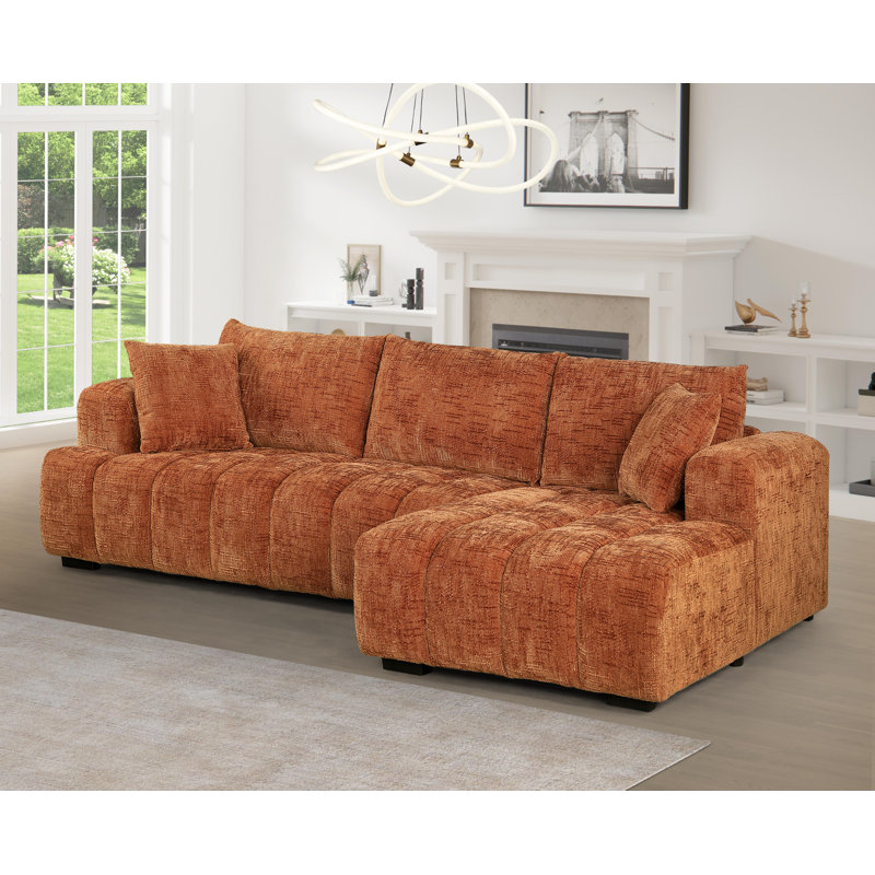 Modern Tufted Sectional Right-chaise Sofa , Chenille caramel, Orienté à droite, H 34,2 po x l 109,4 po x P 62,5 po