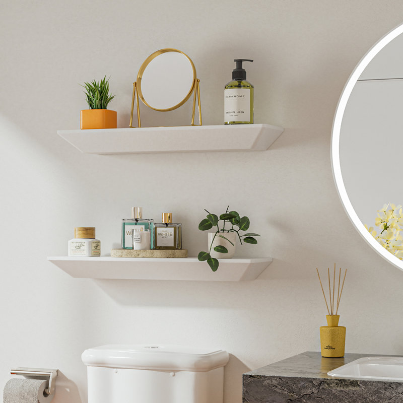 Tablettes flottantes en bois blanc peint 2 pièces Elsef, tablettes murales modernes pour salle de bain de 2,4 po d'épaisseur, bords biseautés