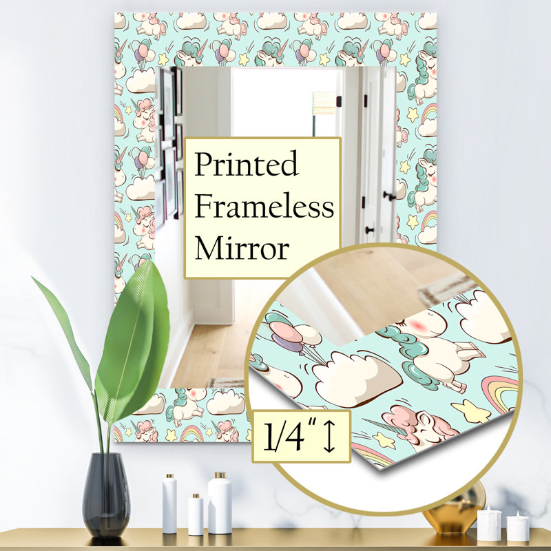 Miroir mural mignon licornes et nuages, H 24 po x l 32 po