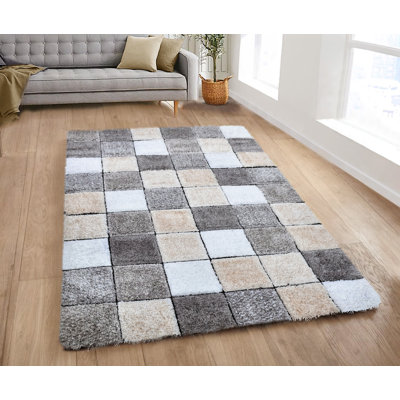 Shaggy Blocks High Pile Rug - Beige