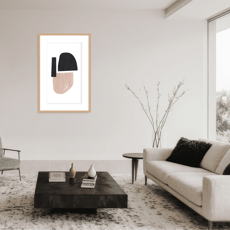«Black and Nude Abstract Shapes» par Uplusmestudio - Œuvre d'art encadrée sur papier, H 36 po x l 24 po, Framed Matted Print
