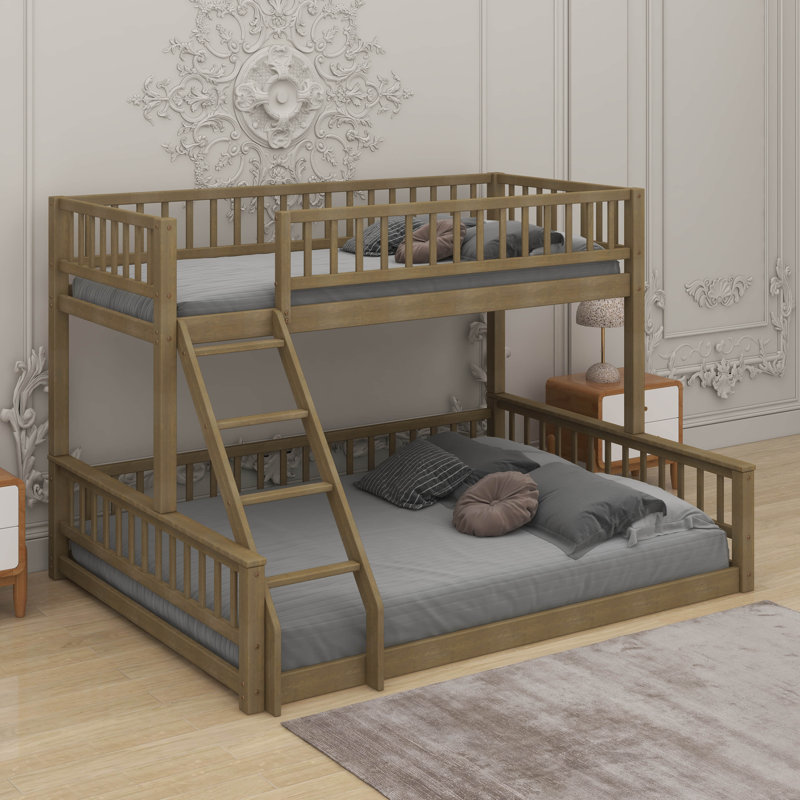 Twin XL Over Queen Bunk Bed With Ladder, Walnut
