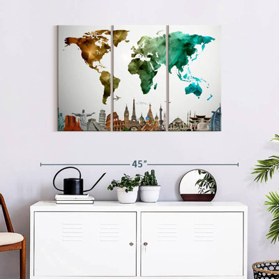 " Abstract World Map " by Naomi Heart 3 - Pieces