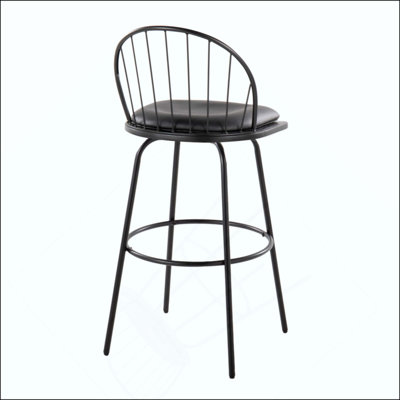 Tabouret de bar à hauteur fixe avec pivot en bois avec repose-pieds rond en métal - ensemble de 2