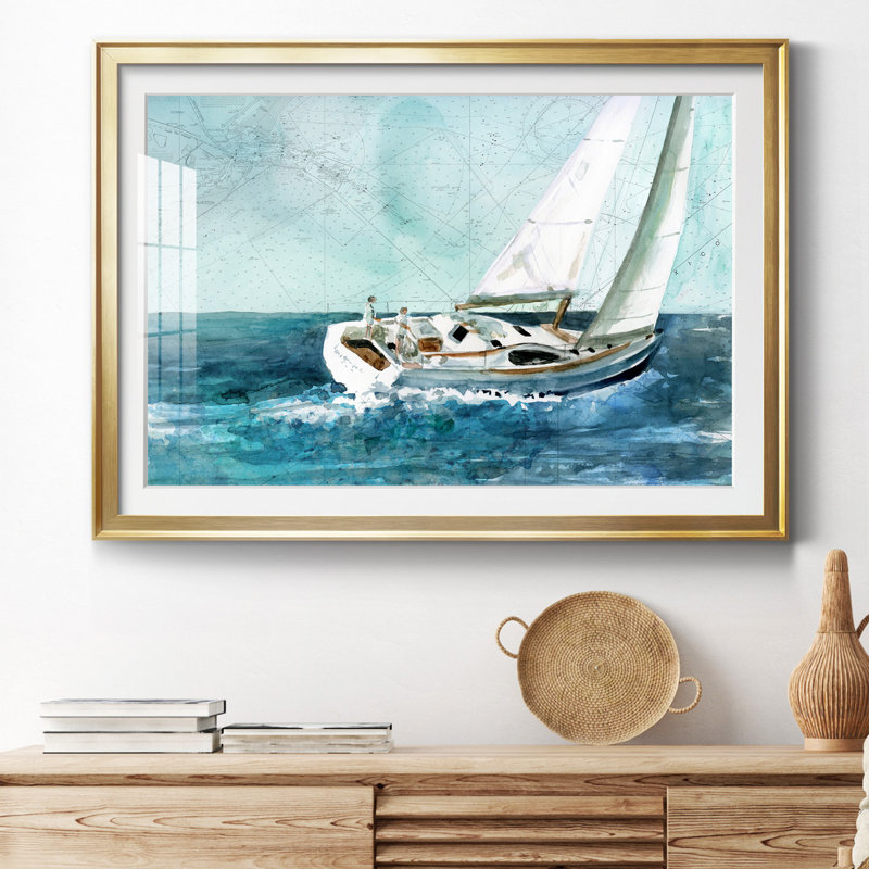 Voile côtière - peinture encadrée, Or, H 30,5 po x l 42,5 po x P 1,5 po