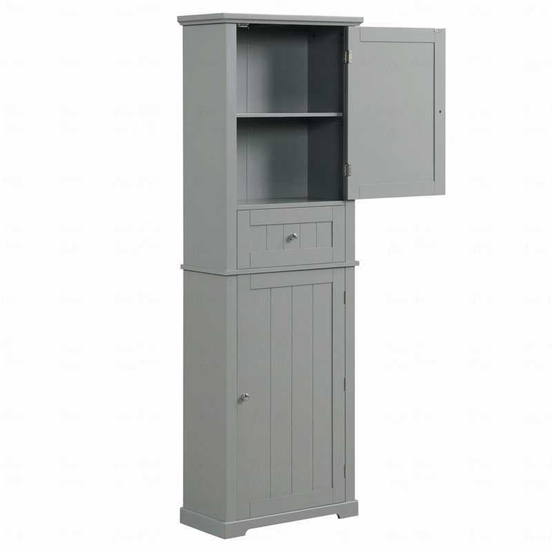 Tall Bathroom Storage Cabinet, Freestanding Storage Cabinet With Drawer And Adjustable Shelves, MDF Board With Painted Finish