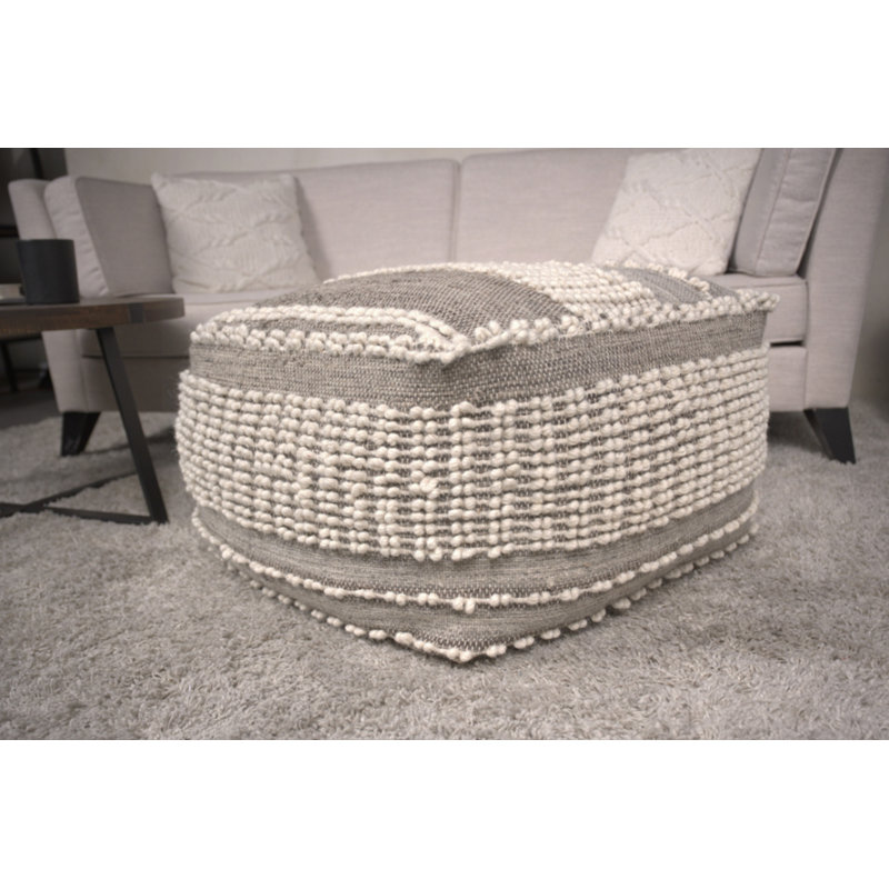 Grand pouf rustique en laine et coton