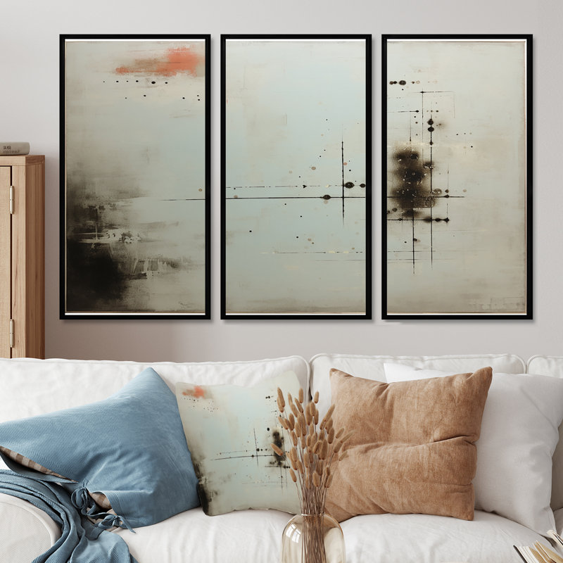 Conundrum Minimal Grey Black - Abstract Art, Cadre flottant noir, H 40 po x l 60 po x P 1 po