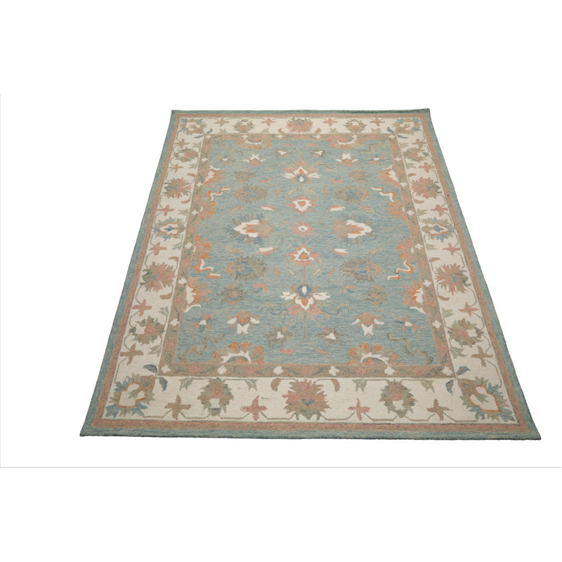 Tapis oriental multicolore crocheté à la main Agra, Rectangulaire 8 pi x 10 pi