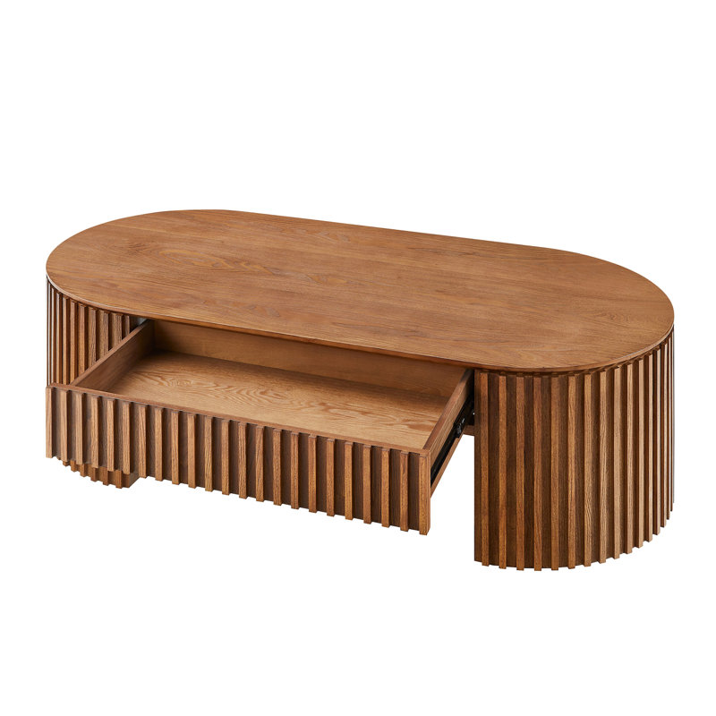 Table basse ovale marron avec tiroir, 131 cm (51,47 pouces), pièce maîtresse du salon, décoration moderne et élégante adaptée aux petits espaces.