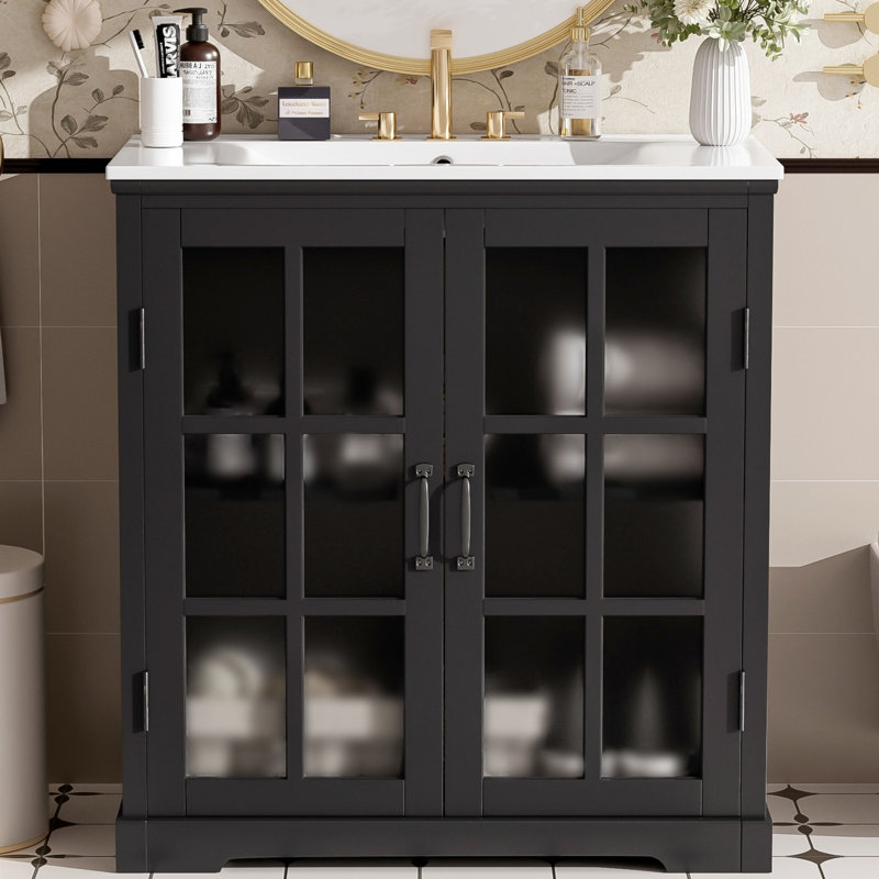 Meuble-lavabo simple 30 po avec comptoir en céramique, Noir