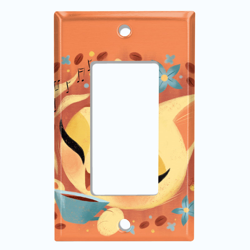 Coffee Bean Cat Lover Flower Orange Patterned 1 - Gang Rocker Standard Wall Plate