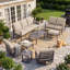 Ensemble de conversation pour patio extérieur 9 personnes avec 2 chaises berçantes pivotantes, 2 poufs, une table basse et une table d'appoint-607335159