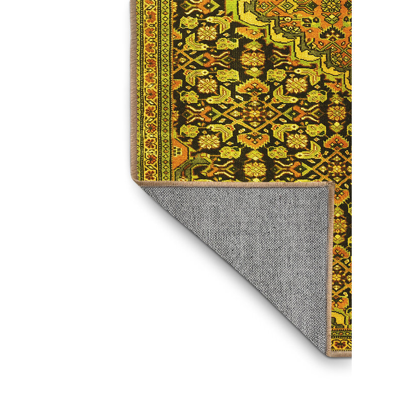 Tapis traditionnels jaunes lavables à la machine 1048, Rectangle de 5 pi x 8 pi